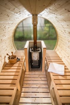 Sauna barrel 3 m Length Inside with  full glass back wall Viking1